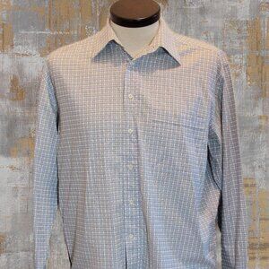 Canali Men's Shirt Light Blue Checks Cotton L 16 1/2-42 Made in Italy Very Nice